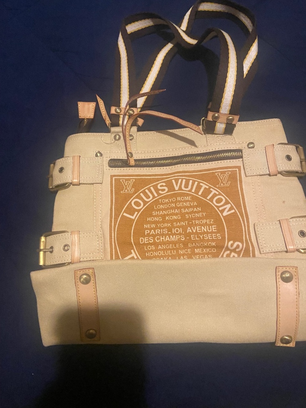 beige and brown material bag